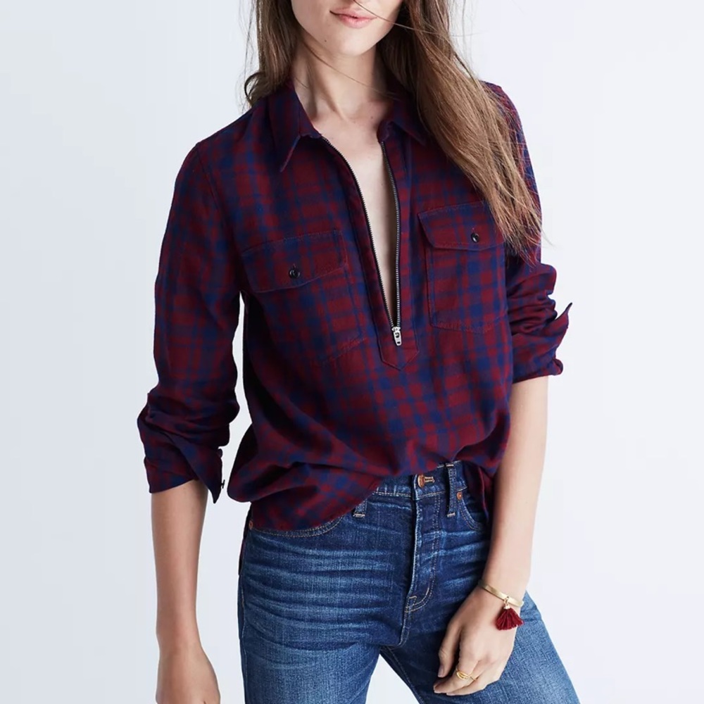 Madewell Flannel Zip-Front Popover Shirt in McKinney Plaid